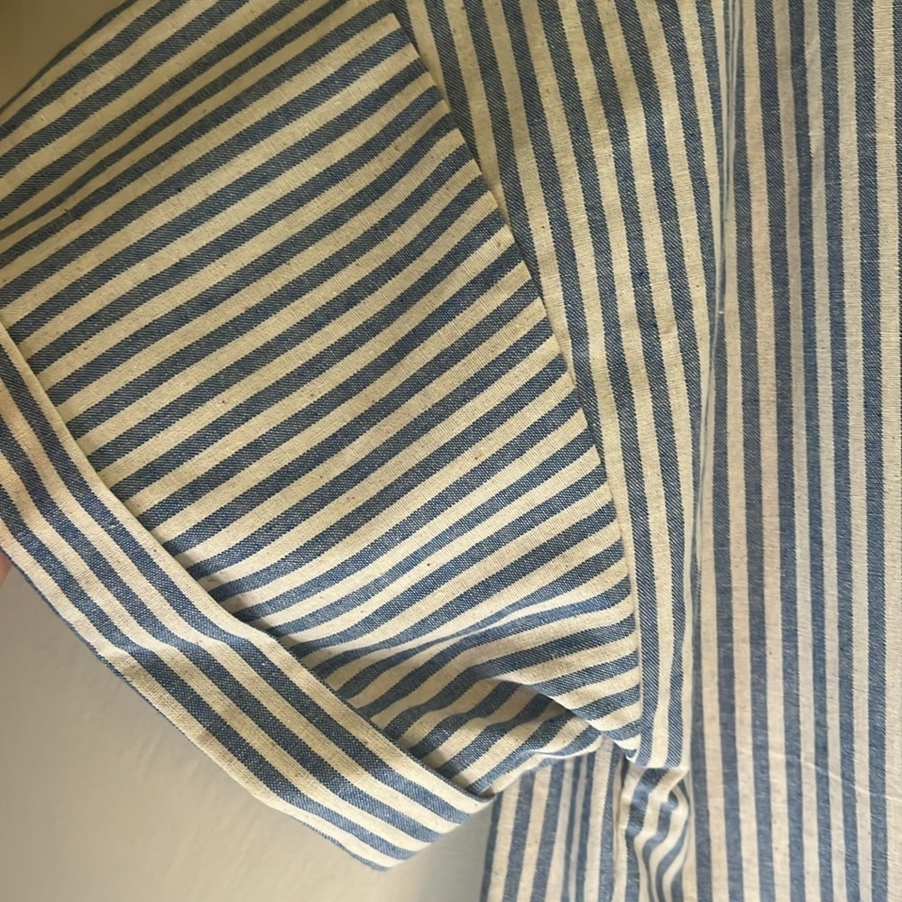 Preppy Babydoll Style Nautical Cotton Blue & White Striped Dress w/Ruffles - Picture 4 of 7